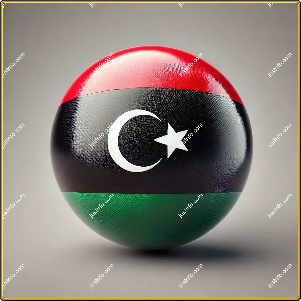 3D spherical flag of Libya displayed on the Arabic platform