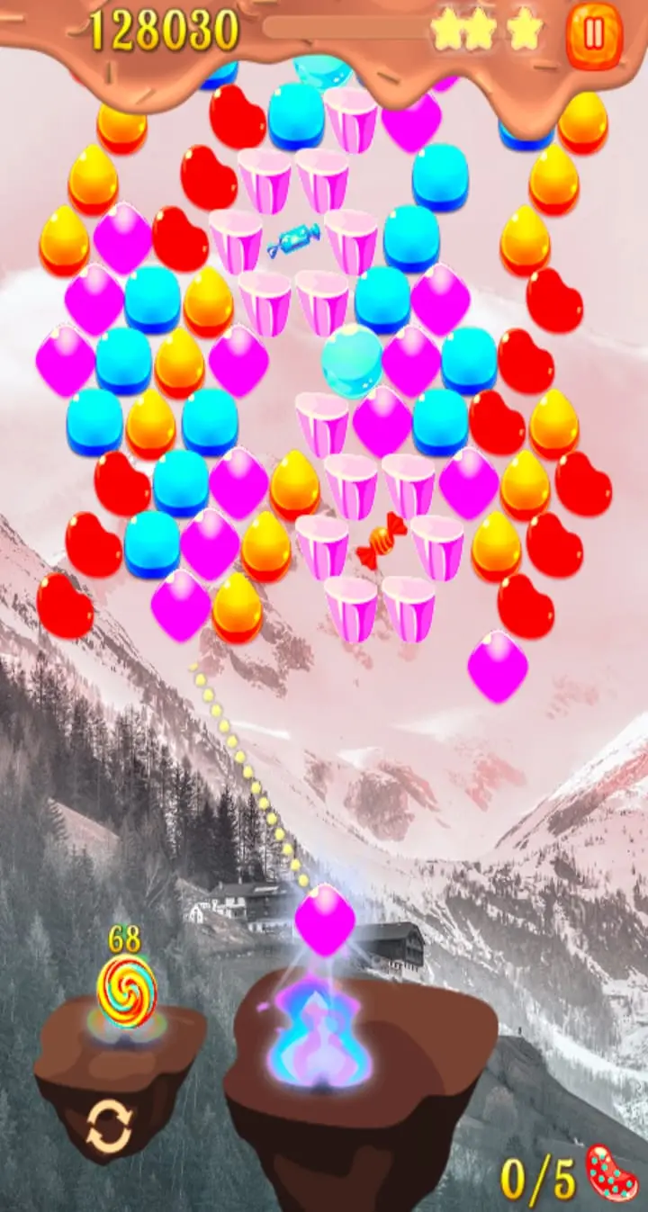 Gameplay screen from the Candy Bubble Shooter mobile game