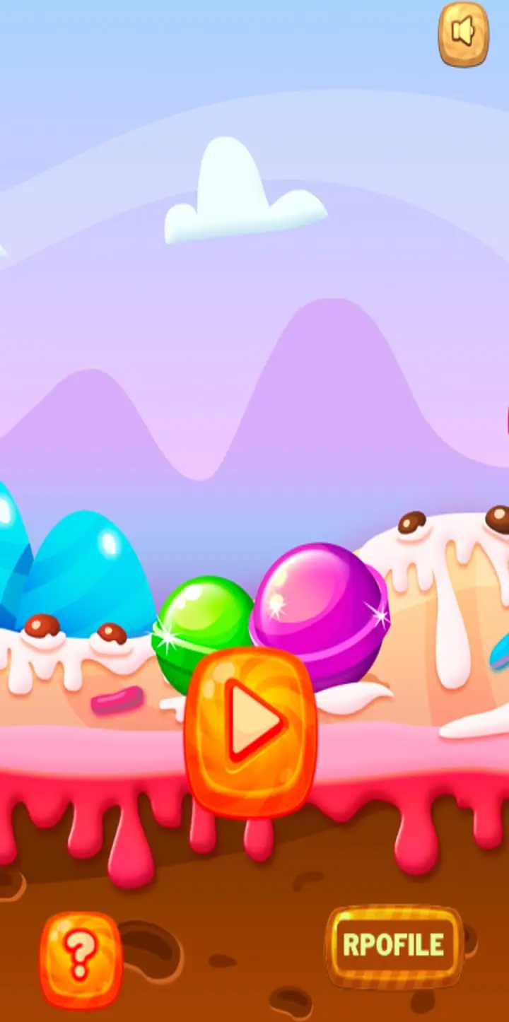 Home screen of the Candy Bubble Shooter Android game