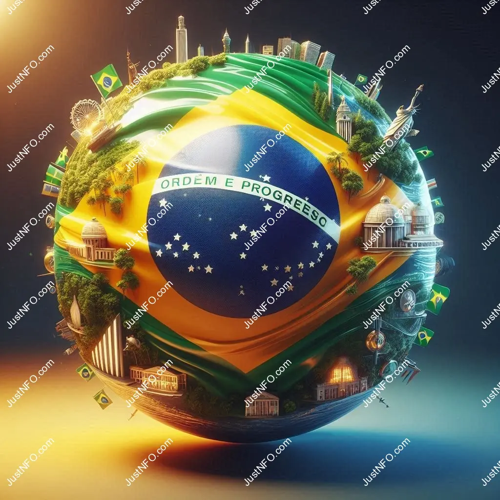3D spherical flag of Brazil displayed on the English platform