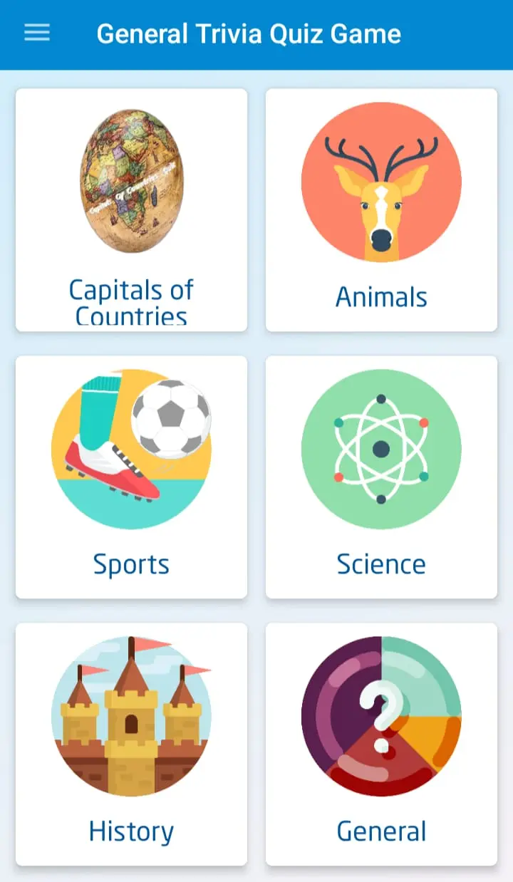 Home screen of the General Trivia Quiz Game