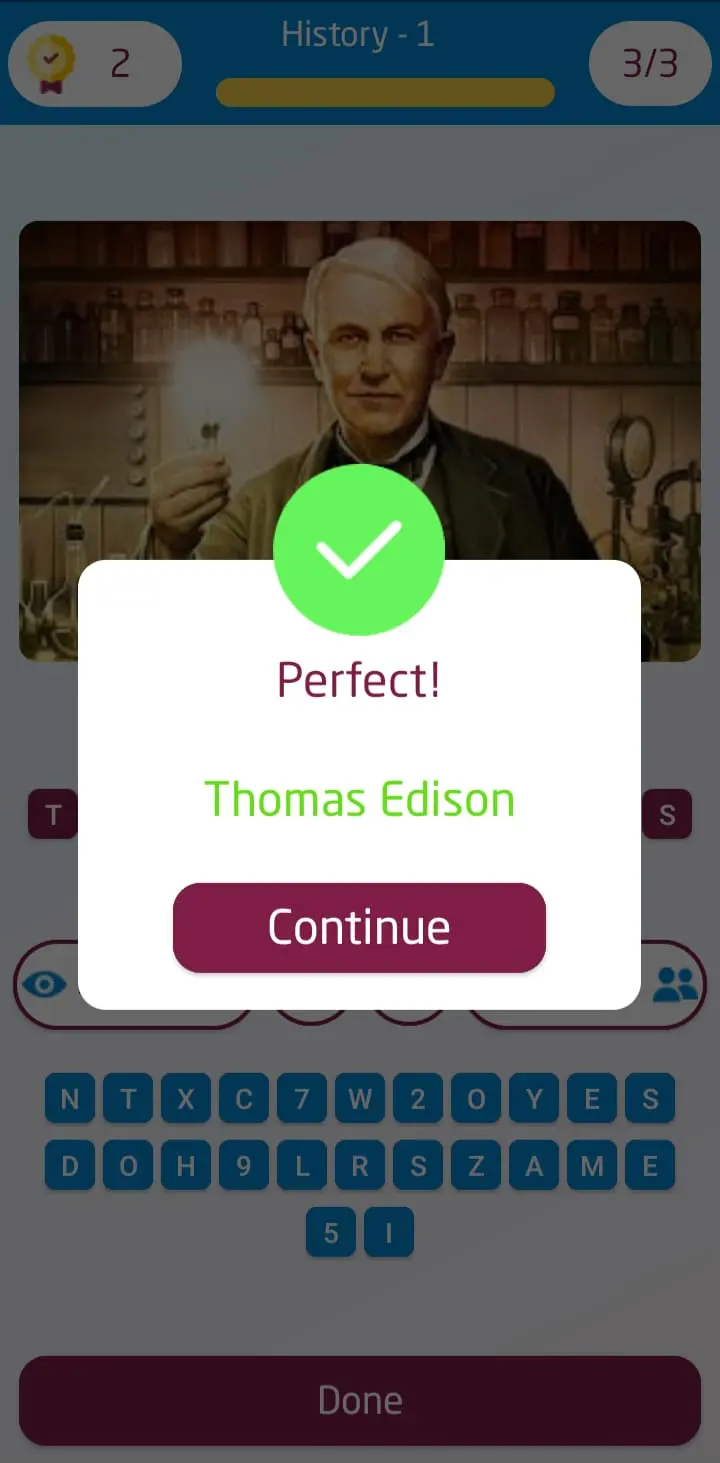 User progress and results interface in the trivia quiz game