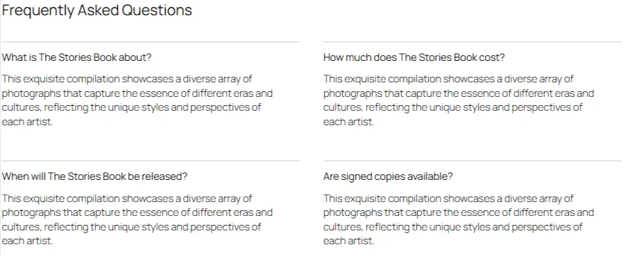 Frequently asked questions section of a WordPress informational website