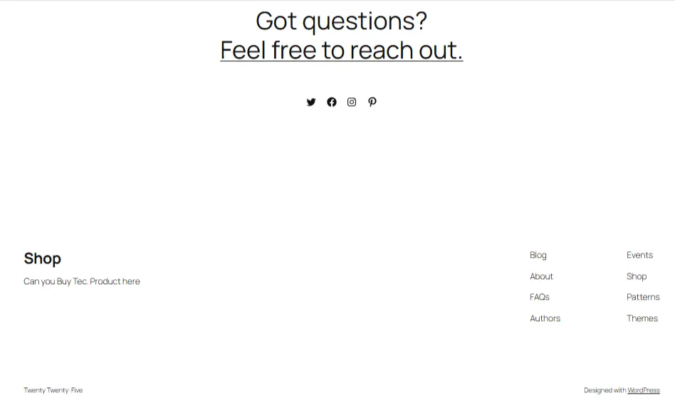 Footer section of a WordPress informational website homepage