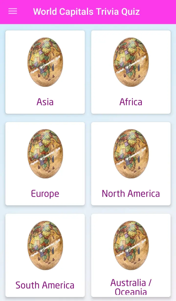 Home screen of the World Capitals Trivia Quiz Game